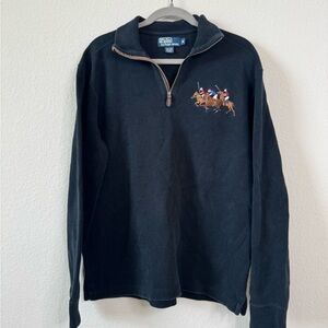 Vtg Polo Ralph Lauren Sweater Mens M Triple Pony Stampede Logo 1/4 Zip Pullover